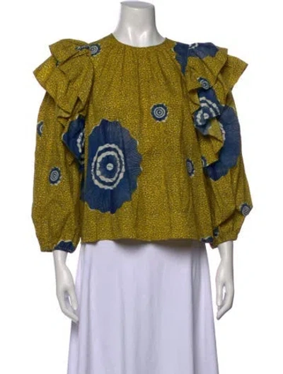 Pre-owned Ulla Johnson Printed Crew Neck Blouse In Yellow