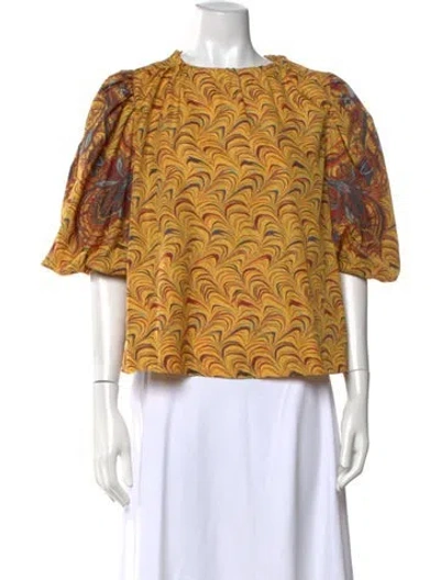 Pre-owned Ulla Johnson Printed Crew Neck Blouse In Yellow