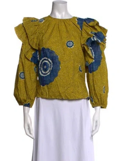 Pre-owned Ulla Johnson Printed Crew Neck Blouse In Yellow