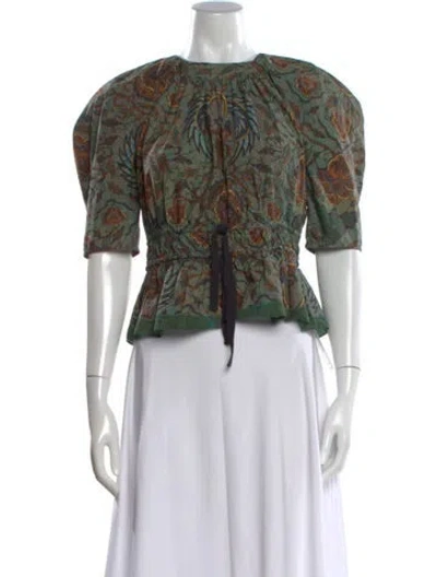 Pre-owned Ulla Johnson Printed Crew Neck Crop Top In Green