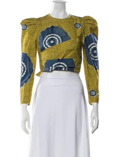 Pre-owned Ulla Johnson Printed Crew Neck Crop Top W/ Tags In Yellow