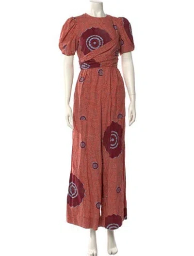 Pre-owned Ulla Johnson Printed Crew Neck Jumpsuit In Orange