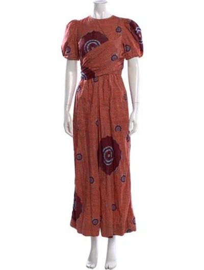 Pre-owned Ulla Johnson Printed Crew Neck Jumpsuit In Orange