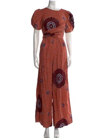 Pre-owned Ulla Johnson Printed Crew Neck Jumpsuit In Pink/red