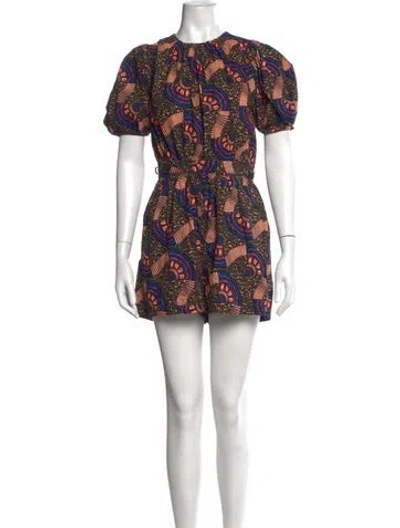 Pre-owned Ulla Johnson Printed Crew Neck Romper In Green