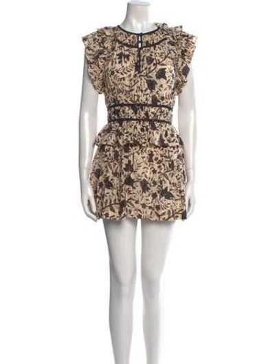 Pre-owned Ulla Johnson Printed Crew Neck Romper In Neutral