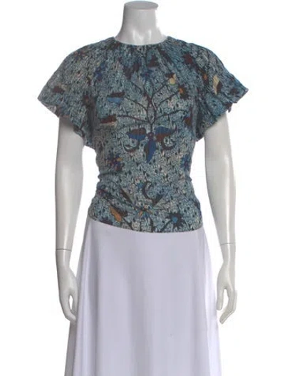 Pre-owned Ulla Johnson Printed Crew Neck Top In Blue