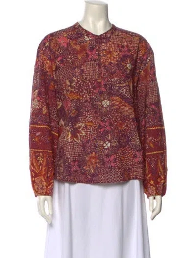 Pre-owned Ulla Johnson Printed Crew Neck Top In Burgundy