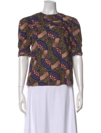 Pre-owned Ulla Johnson Printed Crew Neck Top In Green