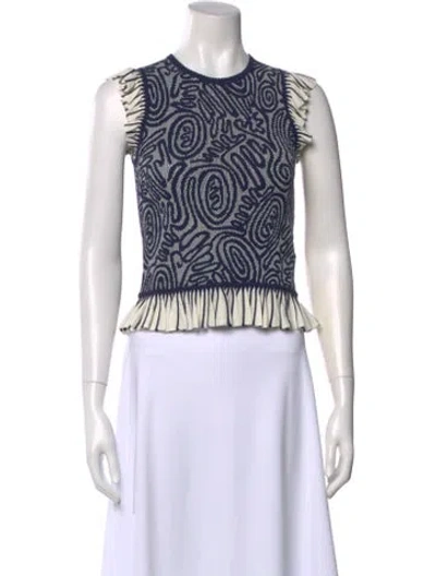 Pre-owned Ulla Johnson Printed Crew Neck Top W/ Tags In Blue