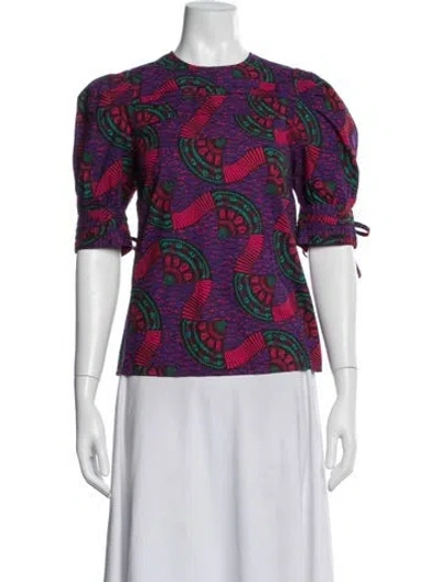 Pre-owned Ulla Johnson Printed Crew Neck T-shirt In Purple