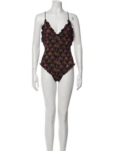 Pre-owned Ulla Johnson Printed Cutout Accent One-piece In Black