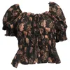 Ulla Johnson Printed Gathered Blouse In Black Cotton In Black