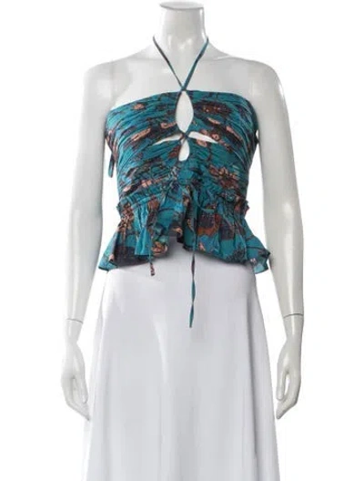 Pre-owned Ulla Johnson Printed Halterneck Blouse In Blue