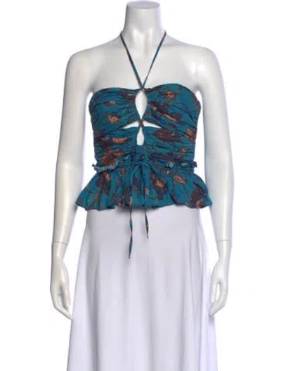 Pre-owned Ulla Johnson Printed Halterneck Crop Top In Blue