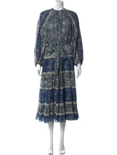 Pre-owned Ulla Johnson Printed Long Dress In Blue