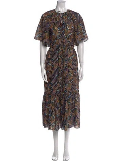 Pre-owned Ulla Johnson Printed Long Dress In Blue