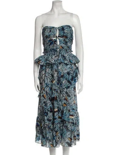 Pre-owned Ulla Johnson Printed Long Dress In Blue