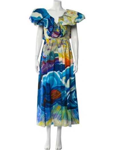 Pre-owned Ulla Johnson Printed Long Dress In Blue