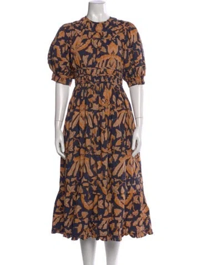 Pre-owned Ulla Johnson Printed Long Dress In Blue