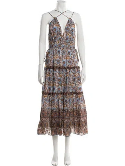 Pre-owned Ulla Johnson Printed Long Dress In Blue