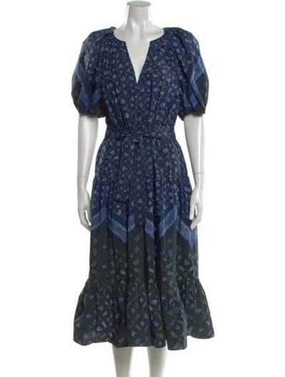 Pre-owned Ulla Johnson Printed Long Dress In Blue