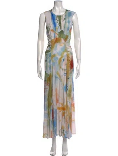 Pre-owned Ulla Johnson Printed Long Dress In Blue/green/neutrals
