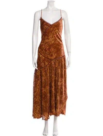Pre-owned Ulla Johnson Printed Long Dress In Brown