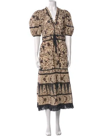 Pre-owned Ulla Johnson Printed Long Dress In Brown