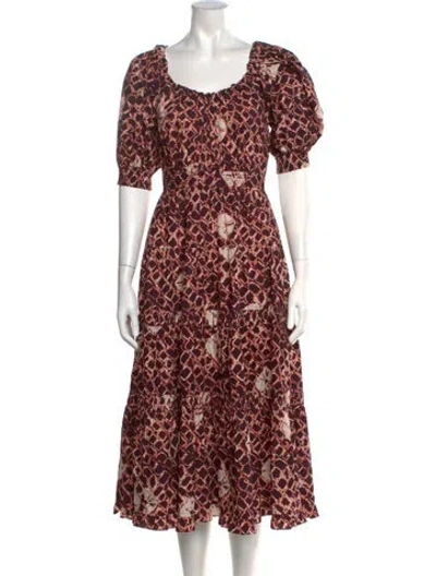 Pre-owned Ulla Johnson Printed Long Dress In Brown