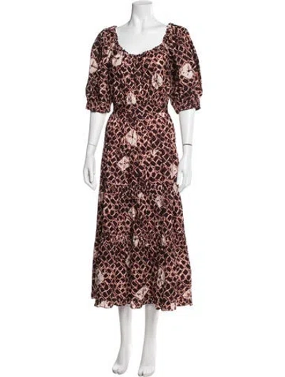 Pre-owned Ulla Johnson Printed Long Dress In Burgundy