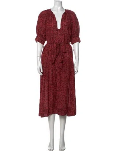 Pre-owned Ulla Johnson Printed Long Dress In Burgundy