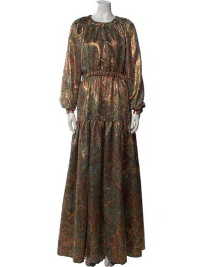 Pre-owned Ulla Johnson Printed Long Dress In Gold