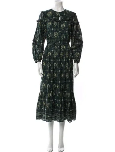 Pre-owned Ulla Johnson Printed Long Dress In Green
