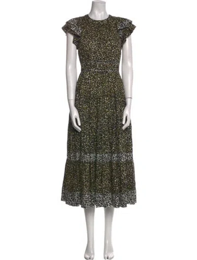 Pre-owned Ulla Johnson Printed Long Dress In Green