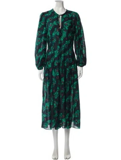 Pre-owned Ulla Johnson Printed Long Dress In Green