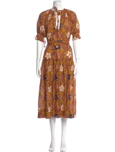 Pre-owned Ulla Johnson Printed Long Dress In Neutral