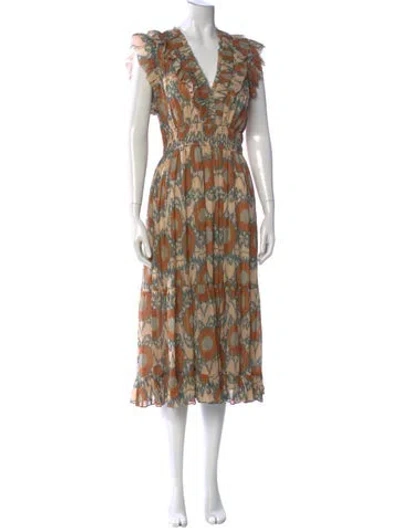 Pre-owned Ulla Johnson Printed Long Dress In Neutral