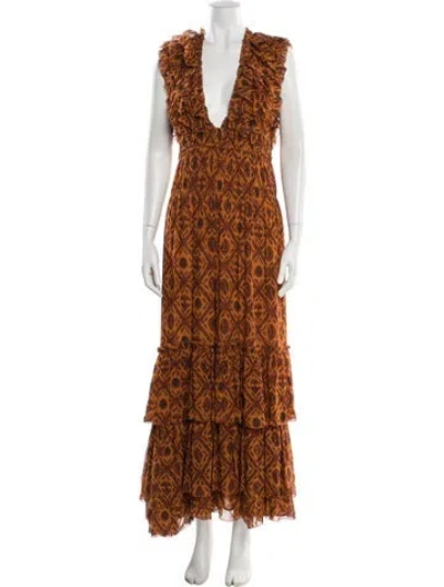 Pre-owned Ulla Johnson Printed Long Dress In Neutral