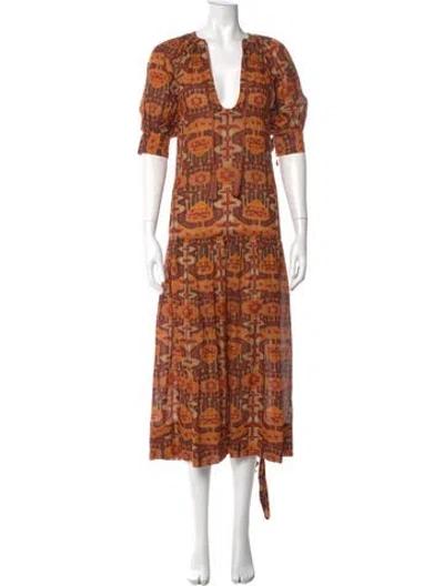 Pre-owned Ulla Johnson Printed Long Dress In Orange