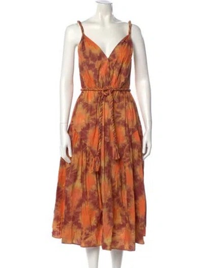 Pre-owned Ulla Johnson Printed Long Dress In Orange