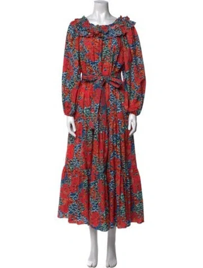 Pre-owned Ulla Johnson Printed Long Dress In Orange