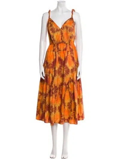 Pre-owned Ulla Johnson Printed Long Dress In Orange