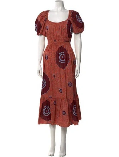 Pre-owned Ulla Johnson Printed Long Dress In Orange