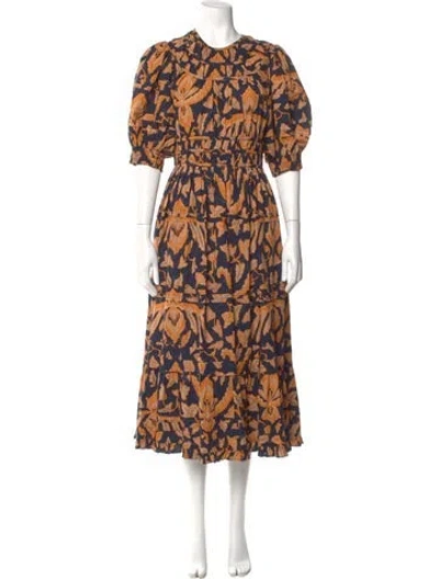 Pre-owned Ulla Johnson Printed Long Dress In Orange