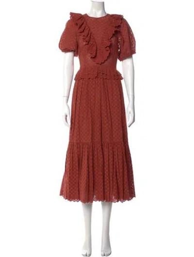 Pre-owned Ulla Johnson Printed Long Dress In Orange