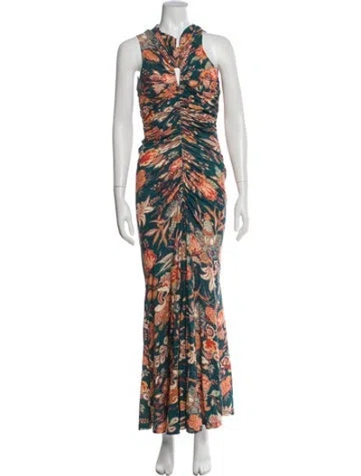 Pre-owned Ulla Johnson Printed Long Dress In Orange