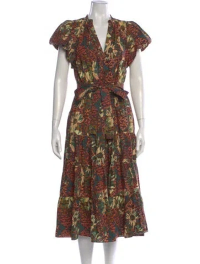 Pre-owned Ulla Johnson Printed Long Dress In Orange