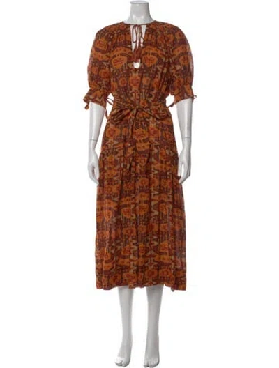 Pre-owned Ulla Johnson Printed Long Dress In Orange