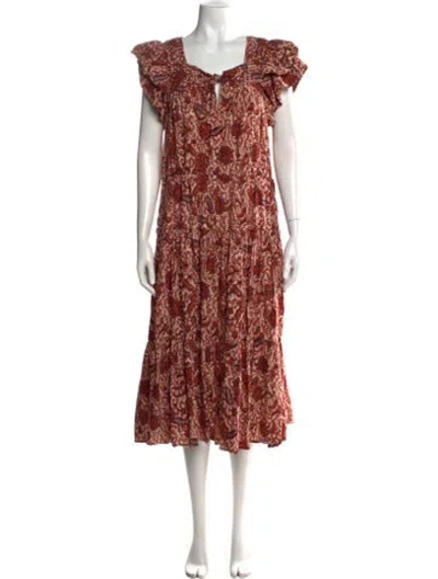 Pre-owned Ulla Johnson Printed Long Dress In Orange